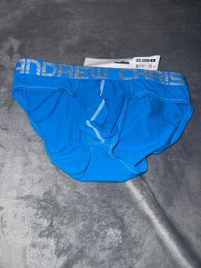 Andrew Christian Electric Blue Men's Brief with Silver Logo Waistband